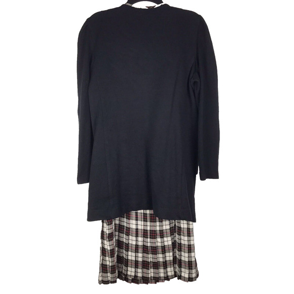 Vintage Liz Roberts Long Line Cardigan Dress Set Black Red Plaid Size 8 FLAW - Picture 4 of 9